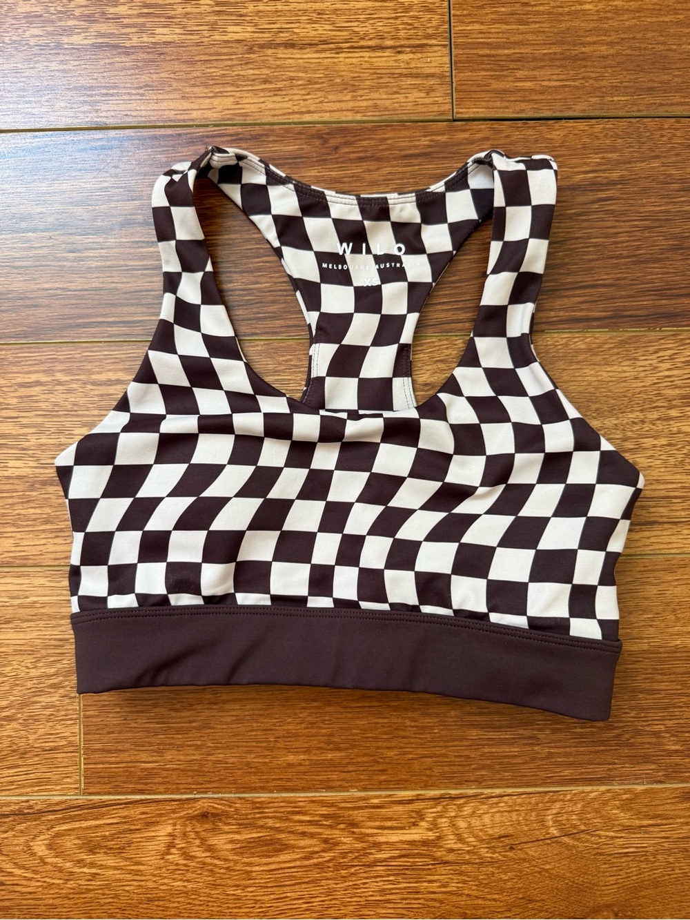 Checkerboard Racerback Sports Bra Brown & Cream
